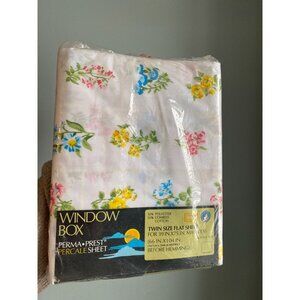 Vintage Sears Window Box Perma-Prest Twin Flat Sheet 50% Cotton 50% Polyester Fl